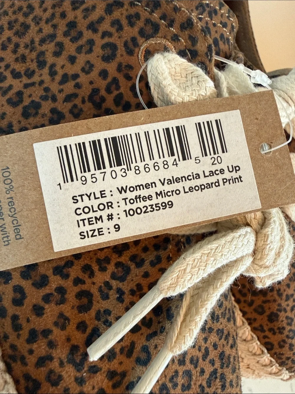 TOMS Valencia Lace-Up Platform Espadrille in Toffee Leopard Print size 9 NWT